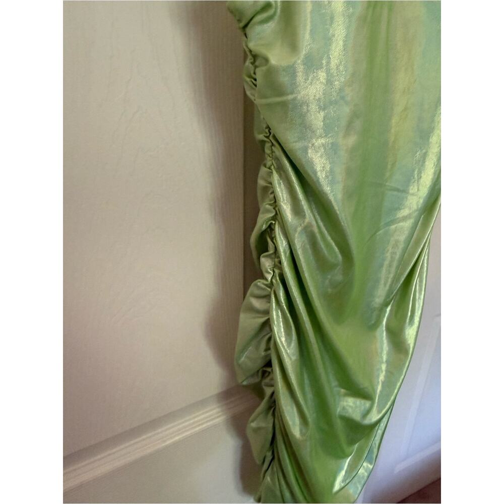 REVOLVE Superdown Kerrie Deep V Dress Metallic Green Ruched Mini Dress Small - Picture 10 of 10